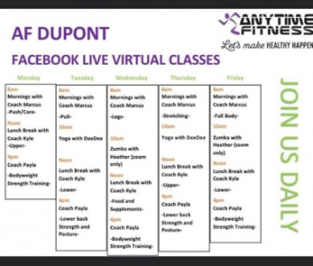 Virtual fitness class schedule